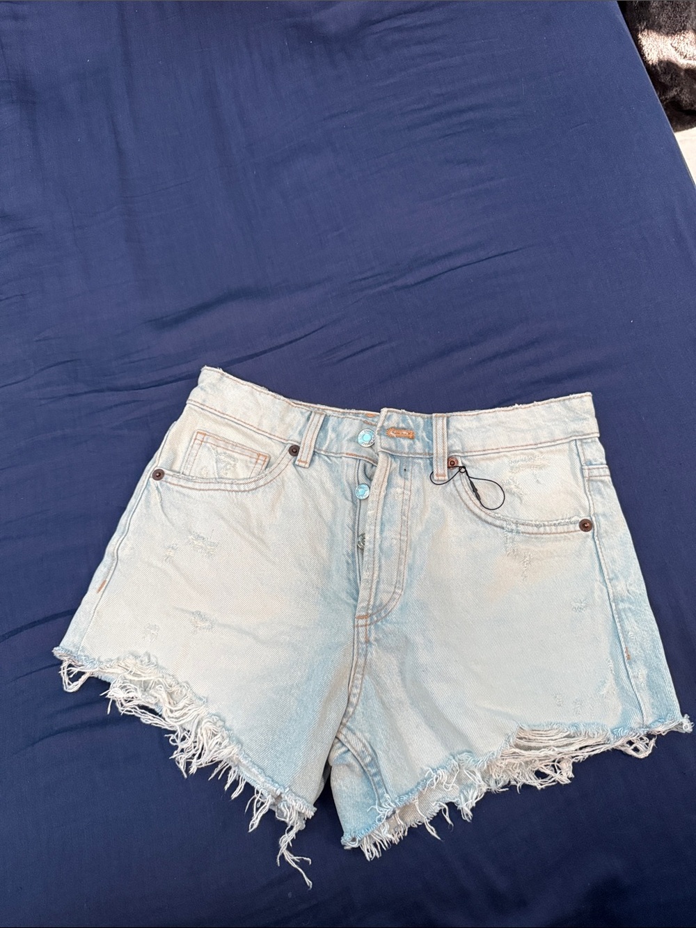 Zara Light Wash Distressed Denim Shorts